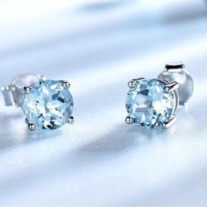 ROUND AQUAMARINE SKY BLUE CUBIC ZIRCONIA EARRINGS